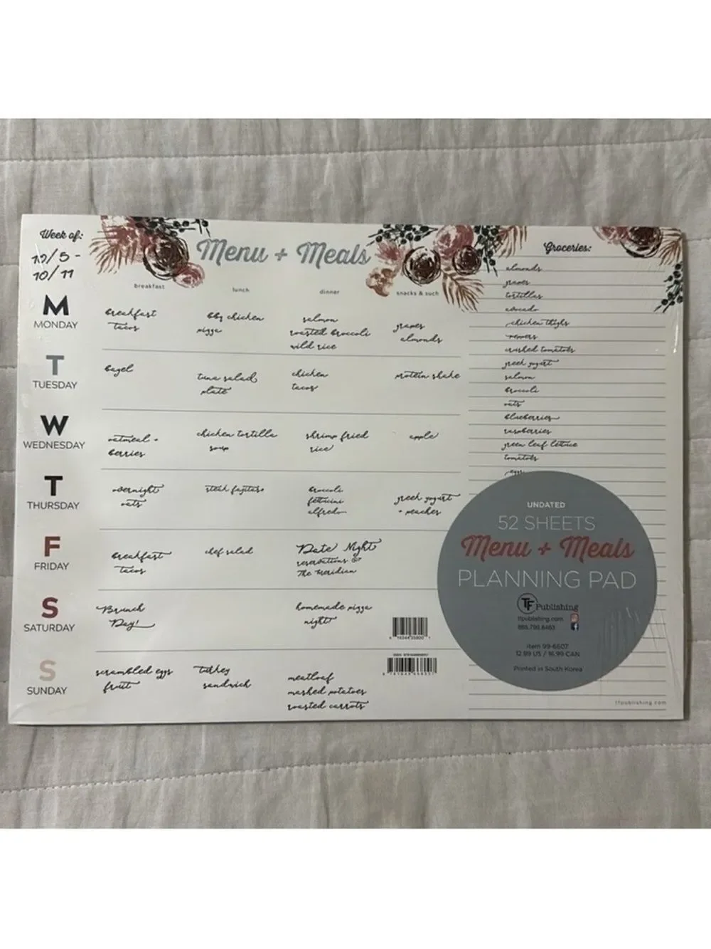 TF 52 Sheets Menu & Meals Calendar Planning Pad